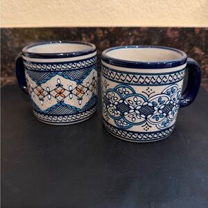 Javier Servin Hand Painted Mexican Pottery Mugs Set Of 2 Signed Vintage EUC